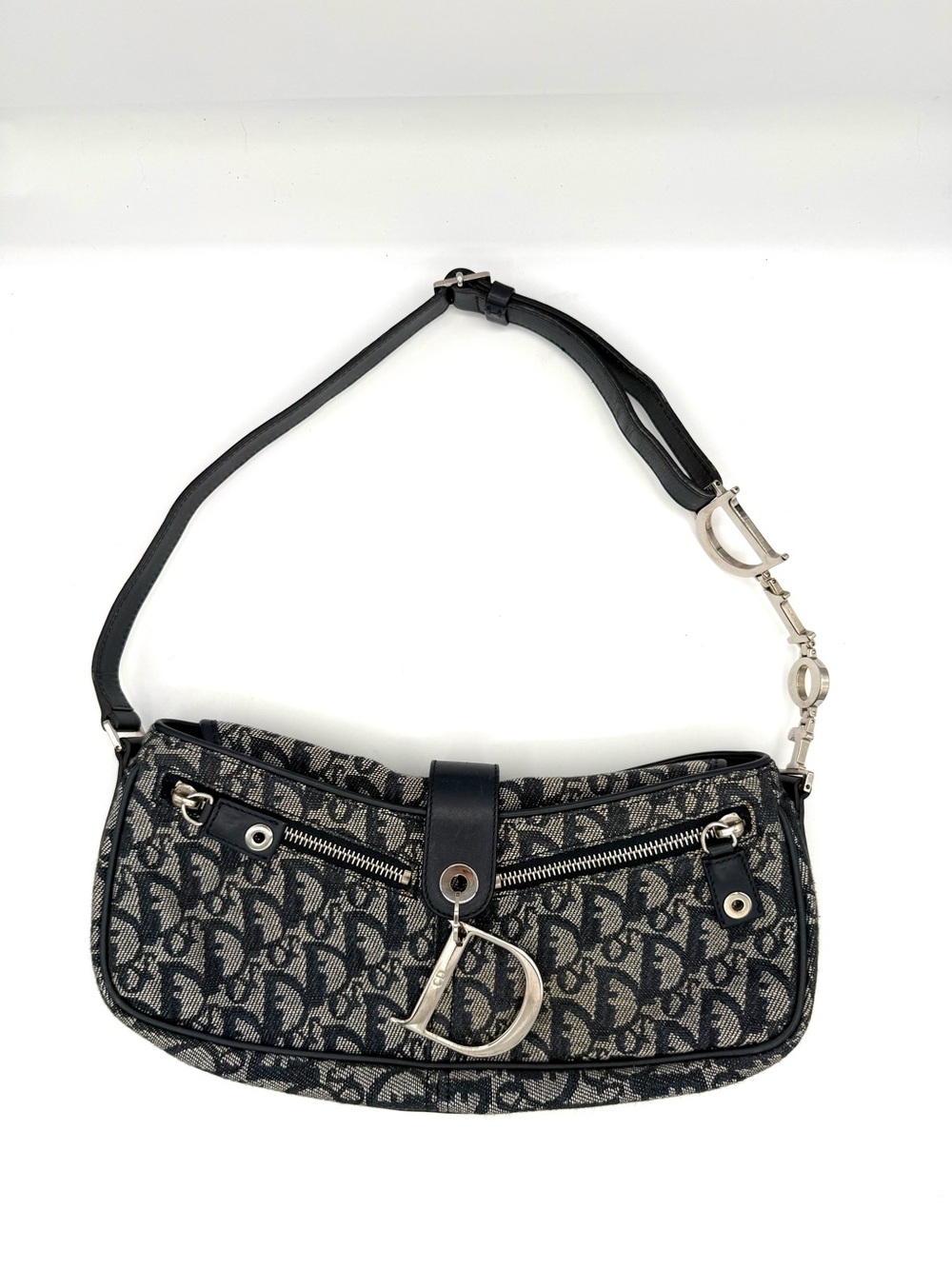 Dior Navy Galliano Diorissimo D Charm Spellout Shoulder Bag